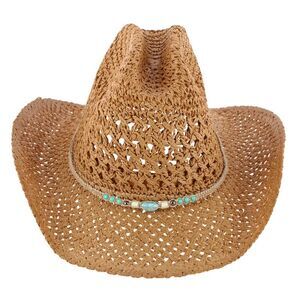 CTM Women's Braided Bead Straw Cowboy Hat